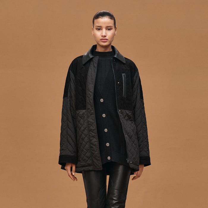 Noir Mixed Leather Coat