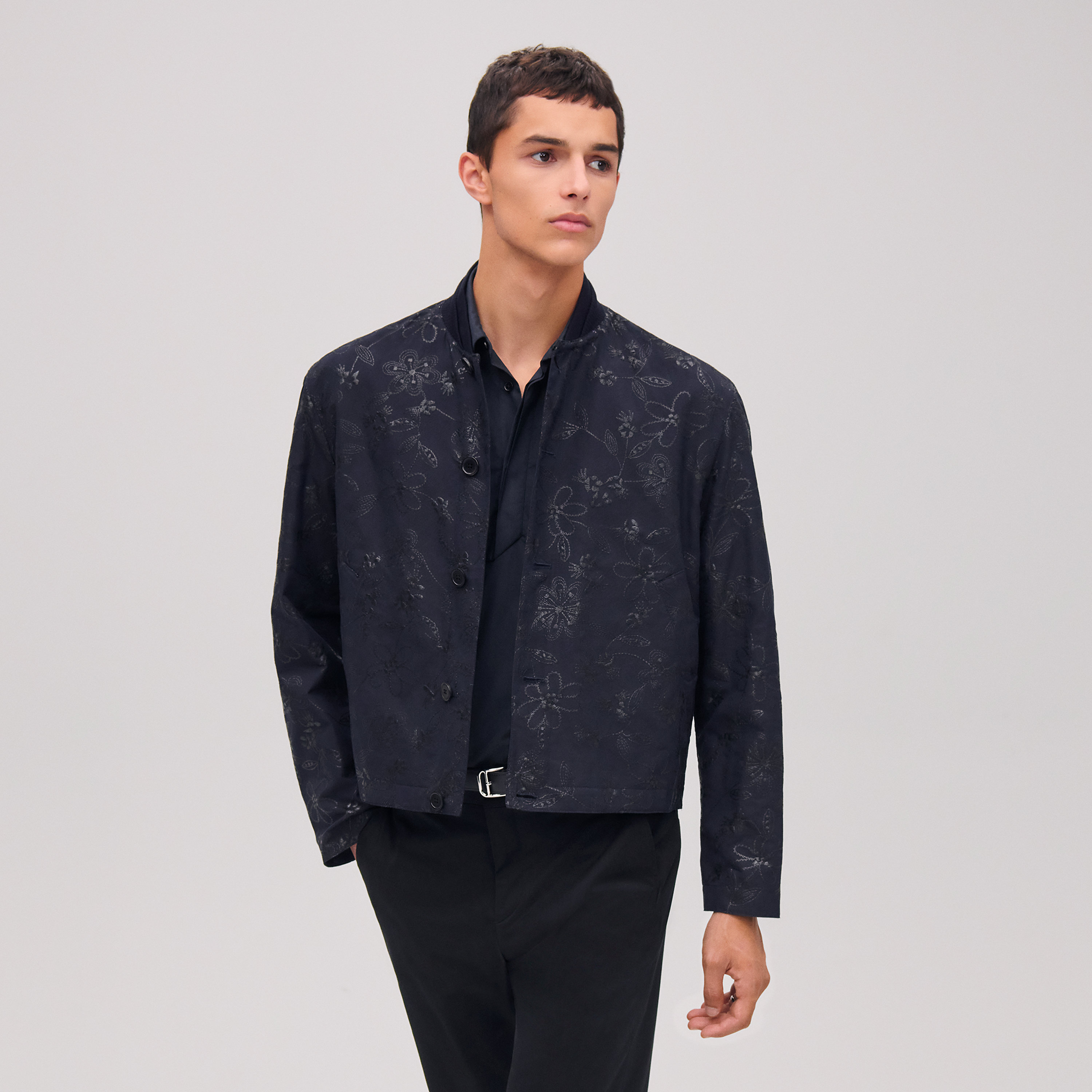 "Fleurs technique" rib-trim jacket