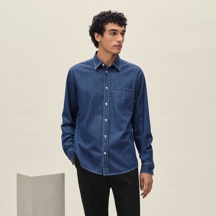 Indigo Lavé Straight Cut Shirt With Louis Collar