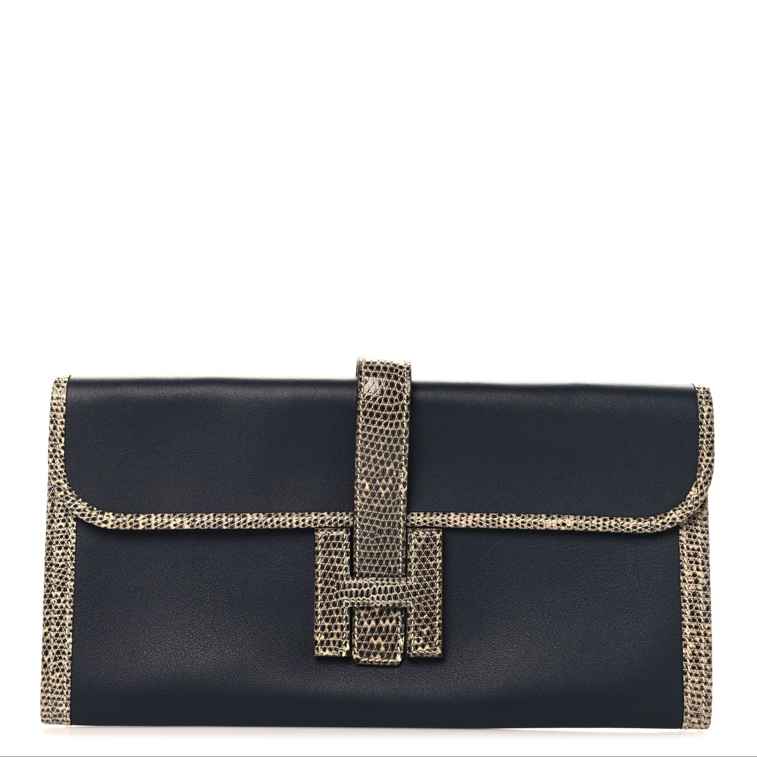 Hermes Swift Lizard Jige Elan Touch 29 Clutch Bleu Nuit Ombre
