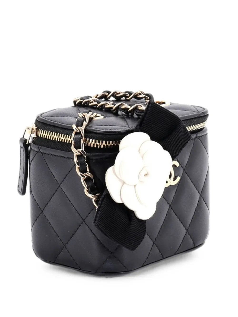 Camellia Bow Vanity Case with Chain Quilted Lambskin Mini crossbody bag