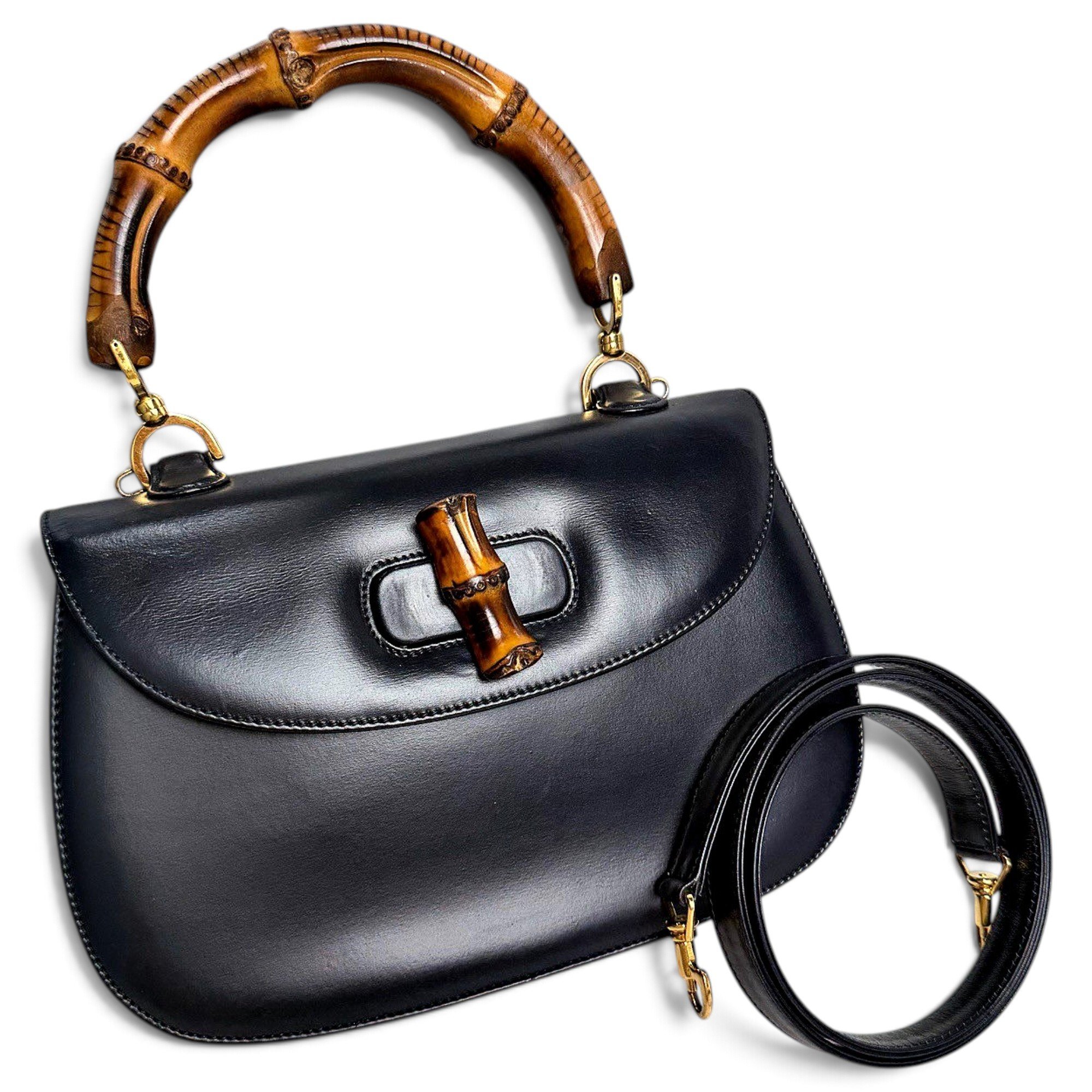 Convertible Bamboo Top Handle leather handbag
