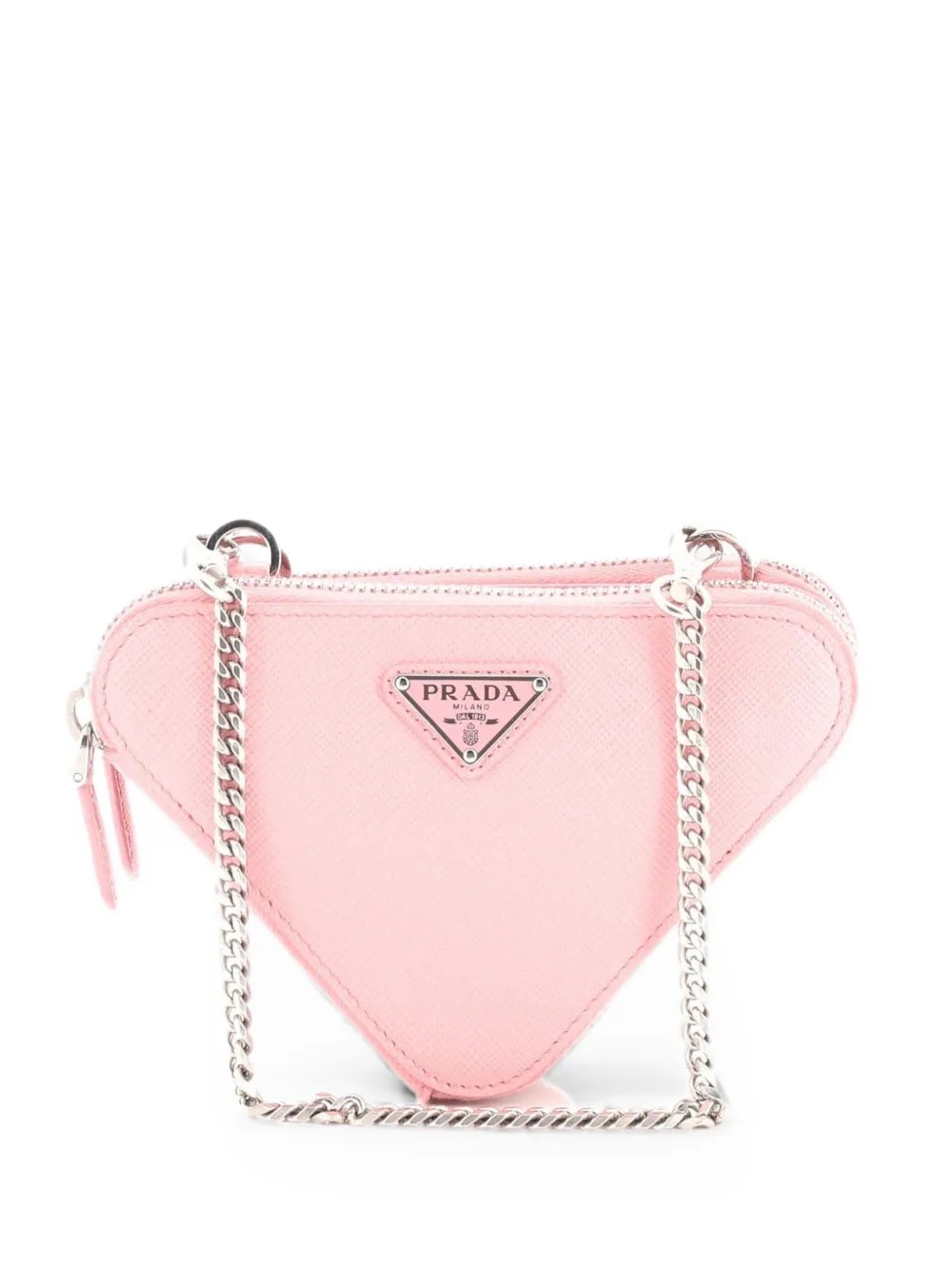 Triangle Double Zip Pouch Bag with Chain Saffiano Leather Mini crossbody bag