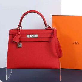 Hermes Rouge Casaque Epsom Leather Handbag