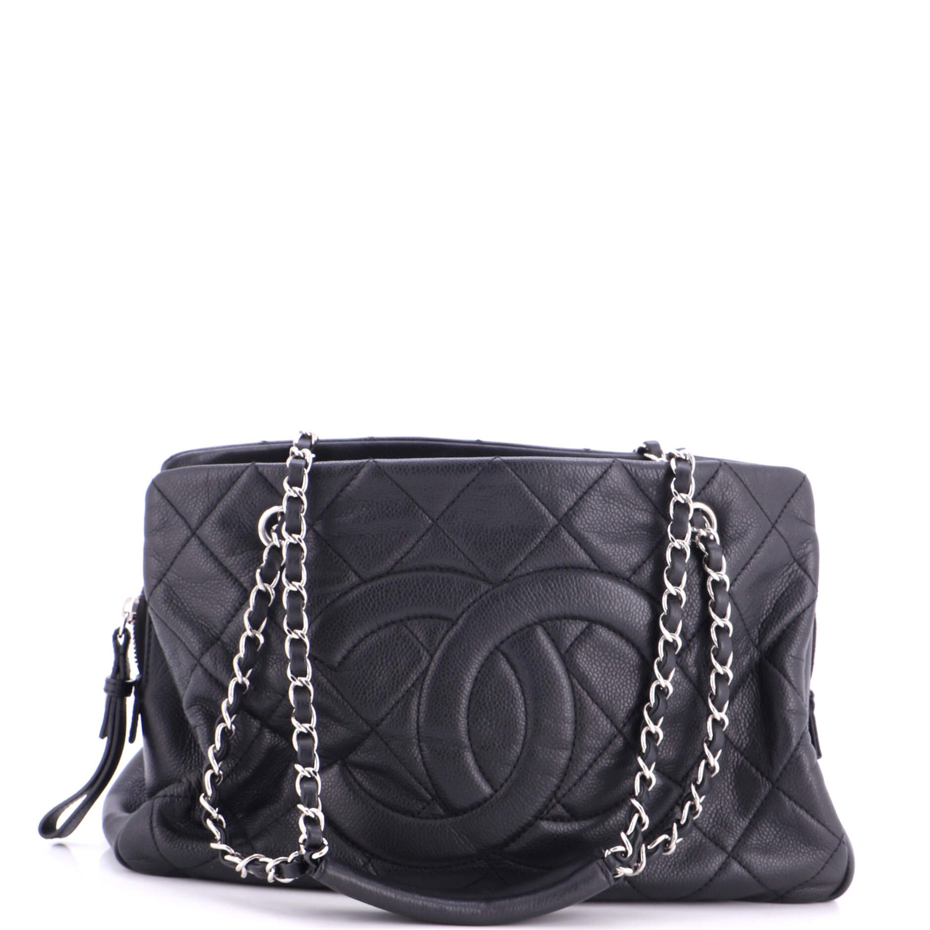 Timeless CC Shopping Tote Quilted Caviar Medium