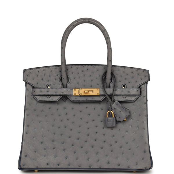 Hermes Hermes Special Order (HSS) Birkin 30 Gris Agate, Bleu Iris Ostrich Brushed Gold Hardware