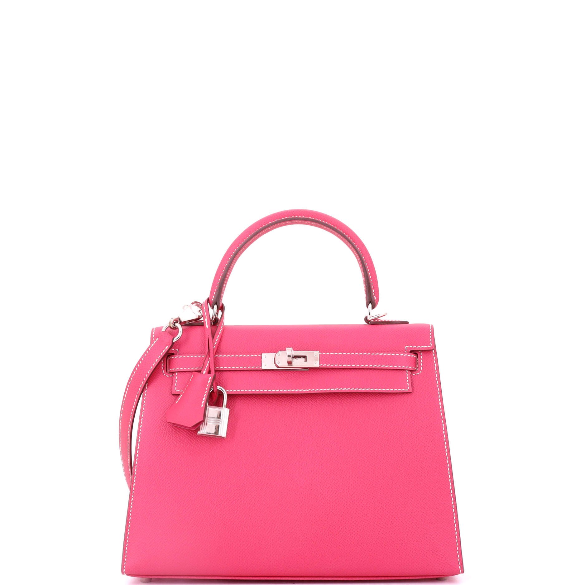 Hermes Kelly Handbag Rose Tyrien Epsom with Palladium Hardware 25