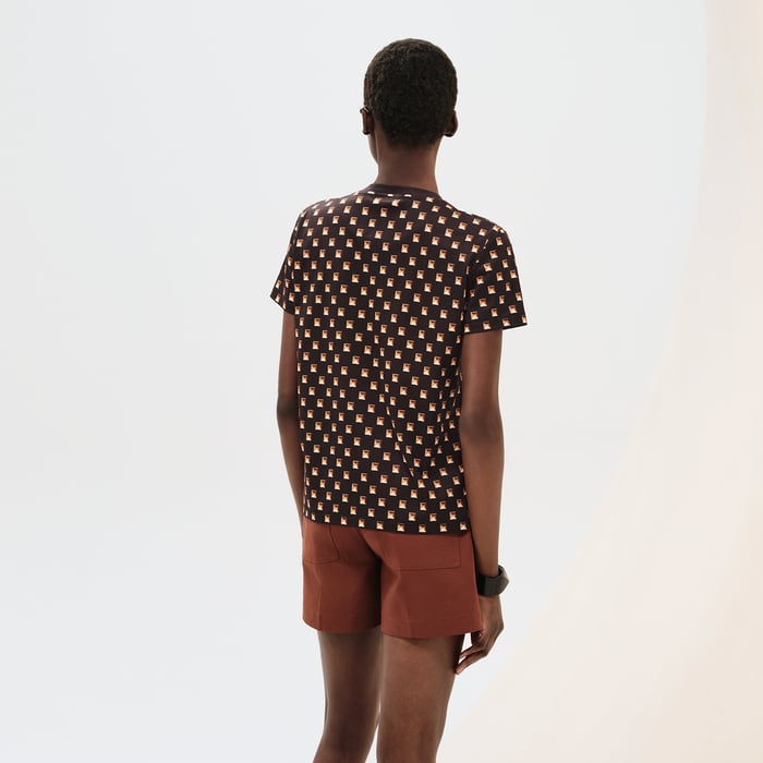 Marron Cachou "Clou Médor Interlock" Straight T-shirt