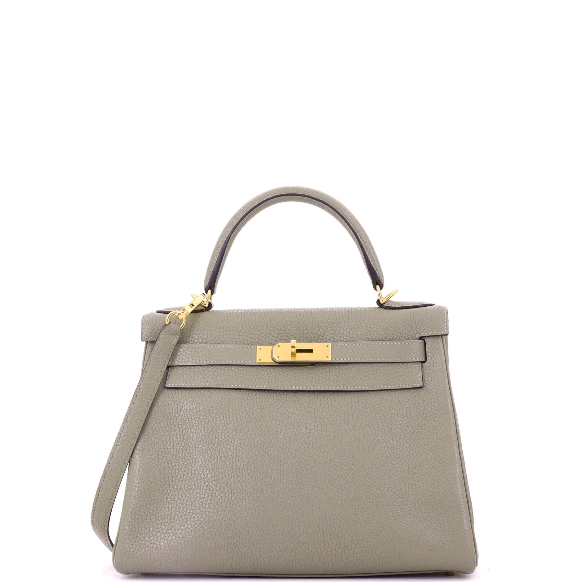Hermes Kelly Handbag Sauge Clemence with Gold Hardware 28