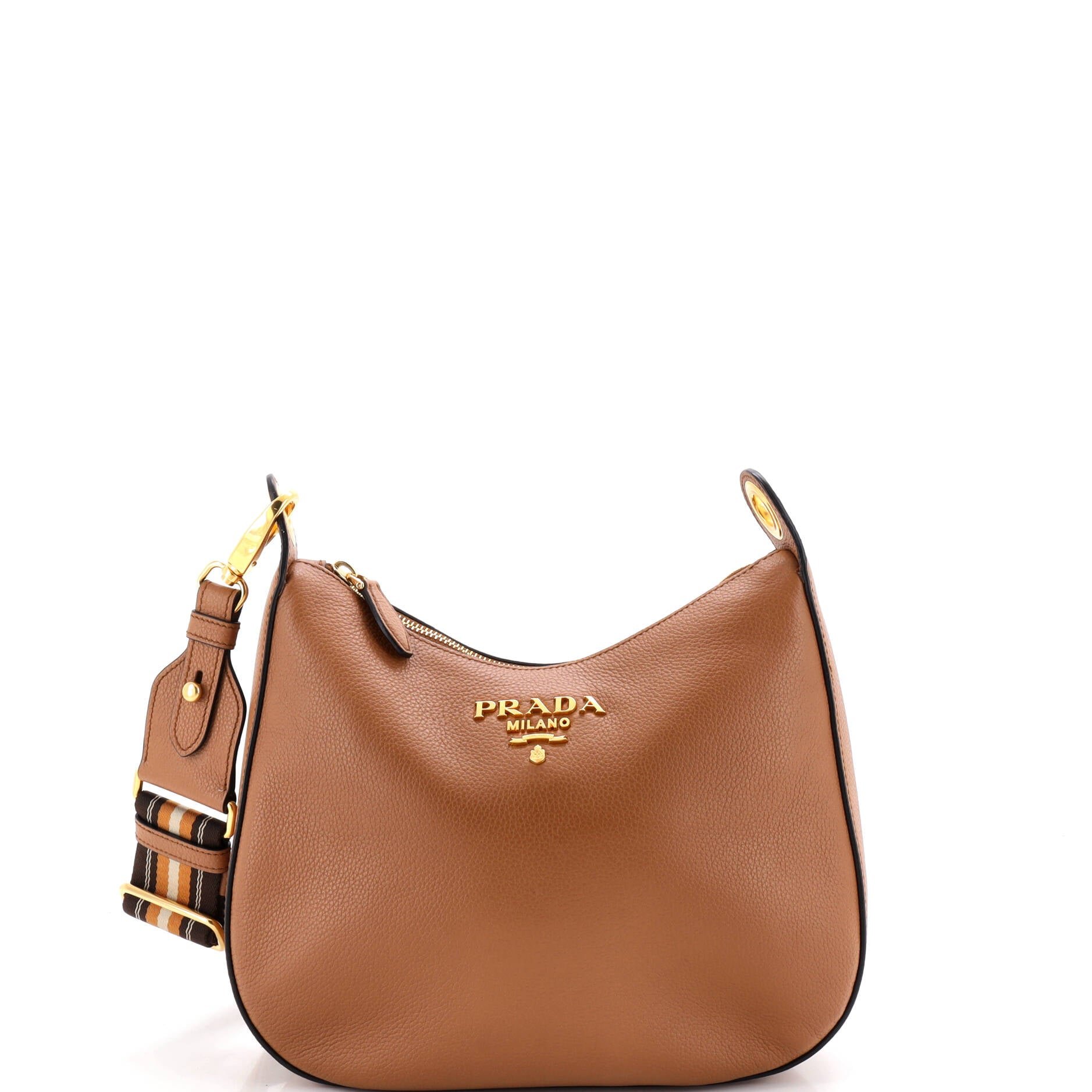 Striped Strap Zip Hobo Vitello Daino Medium