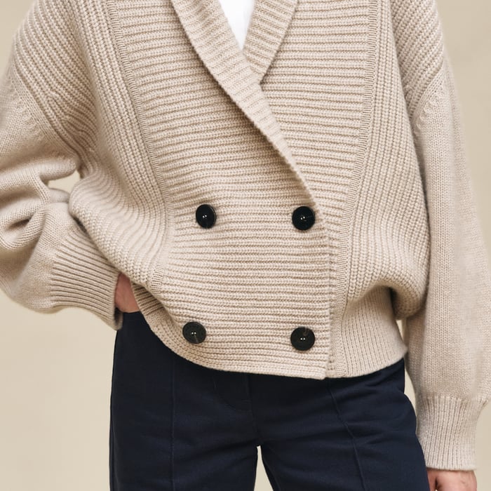 Beige Naturel Cashmere Buttoned Jacket