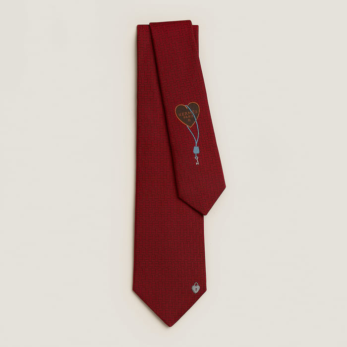 Hermès La Clef du Bonheur tie Rouge Vif/Gris | BagUSeek