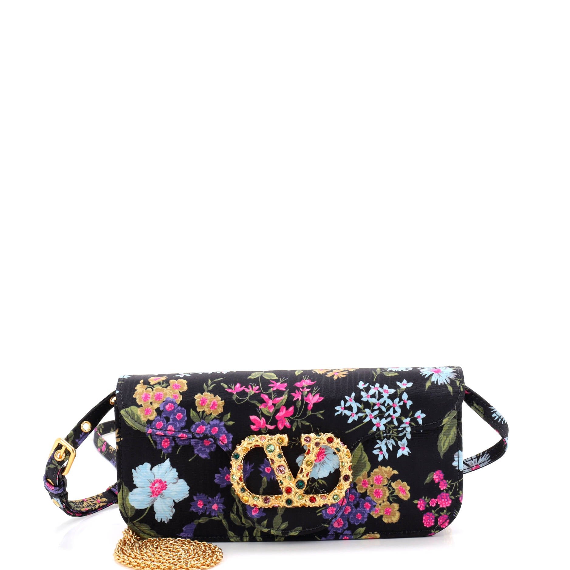 VLogo Loco Flap Shoulder Bag Fabric with Crystals