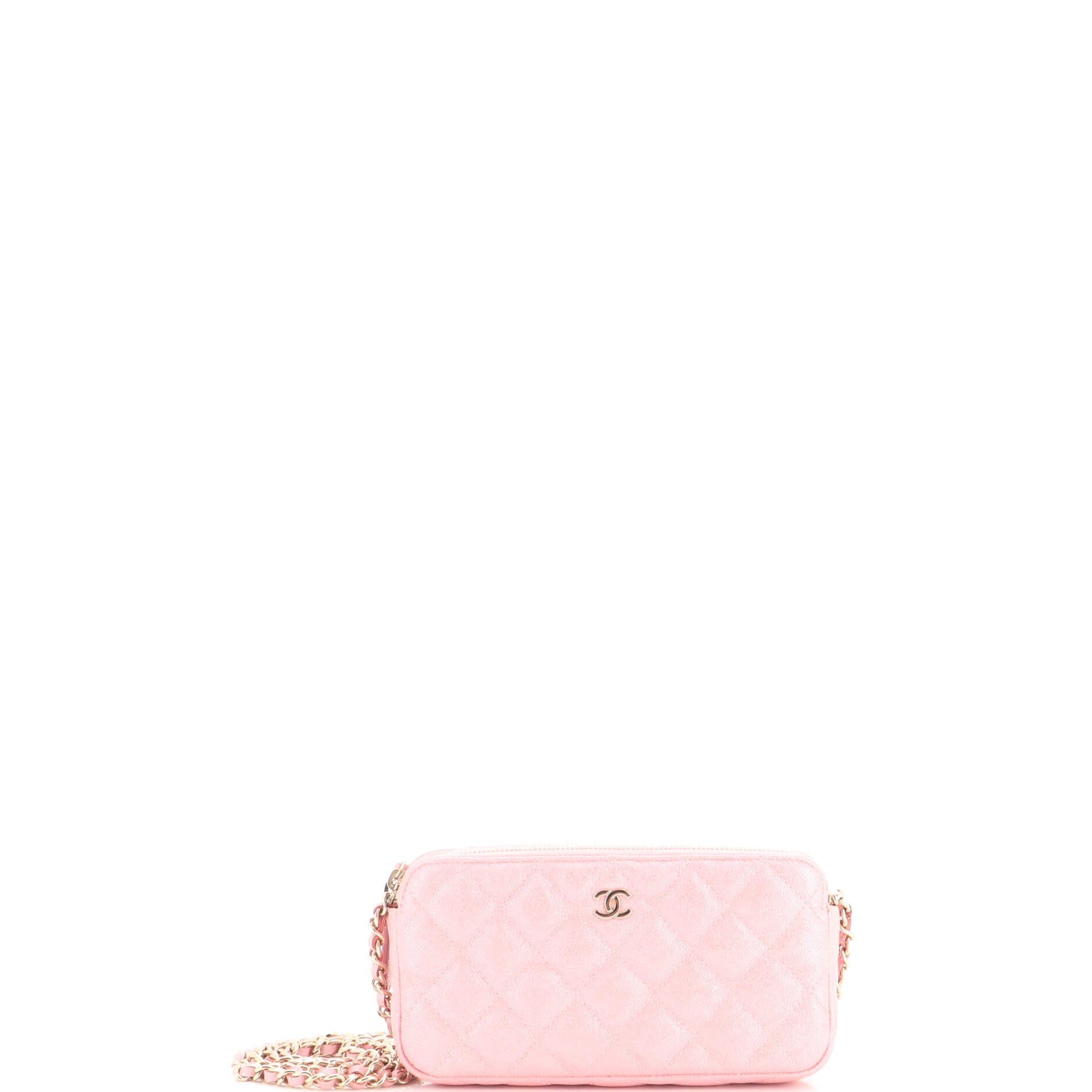 Double Zip Clutch with Chain Quilted Caviar