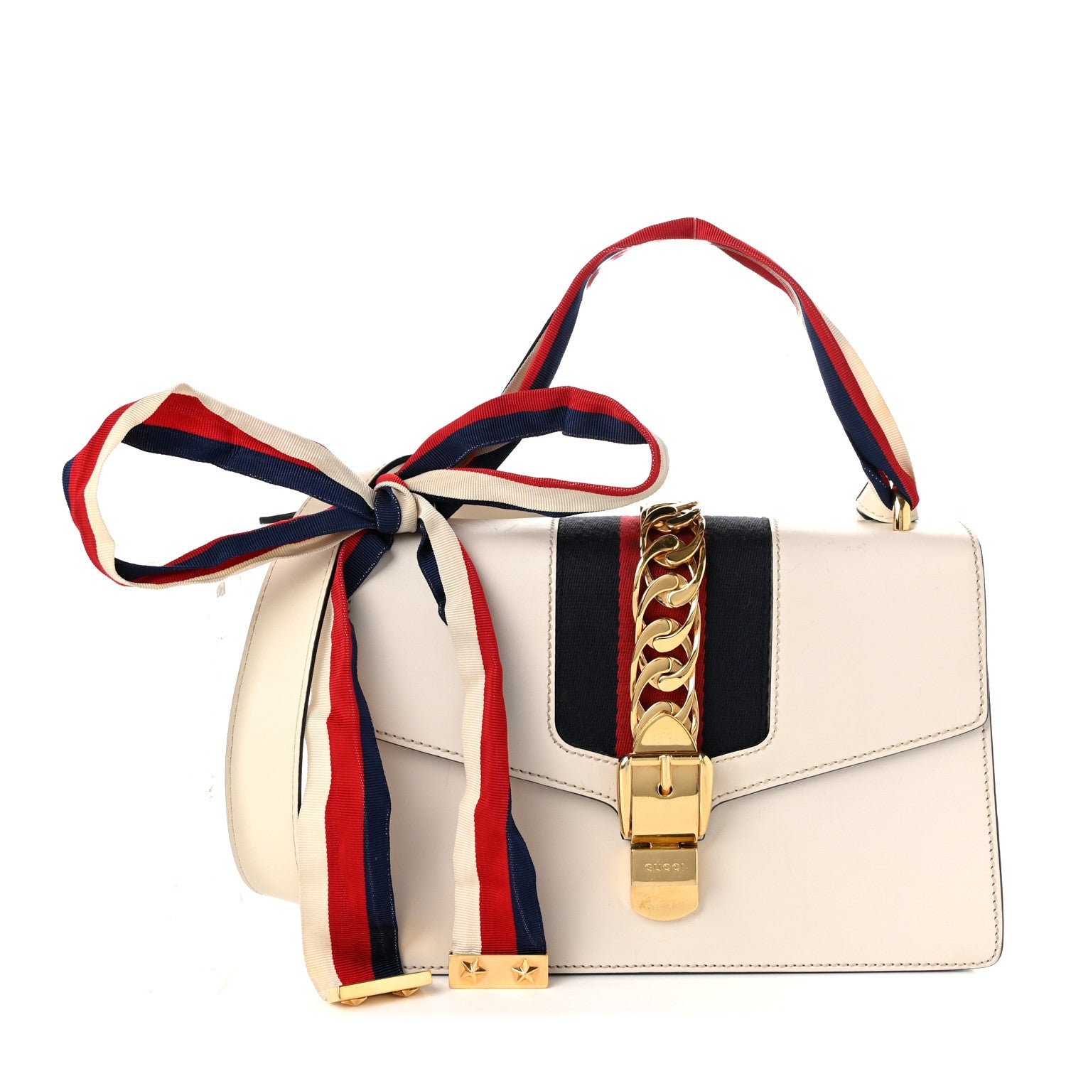Gucci Calfskin Small Sylvie Shoulder Bag Off White