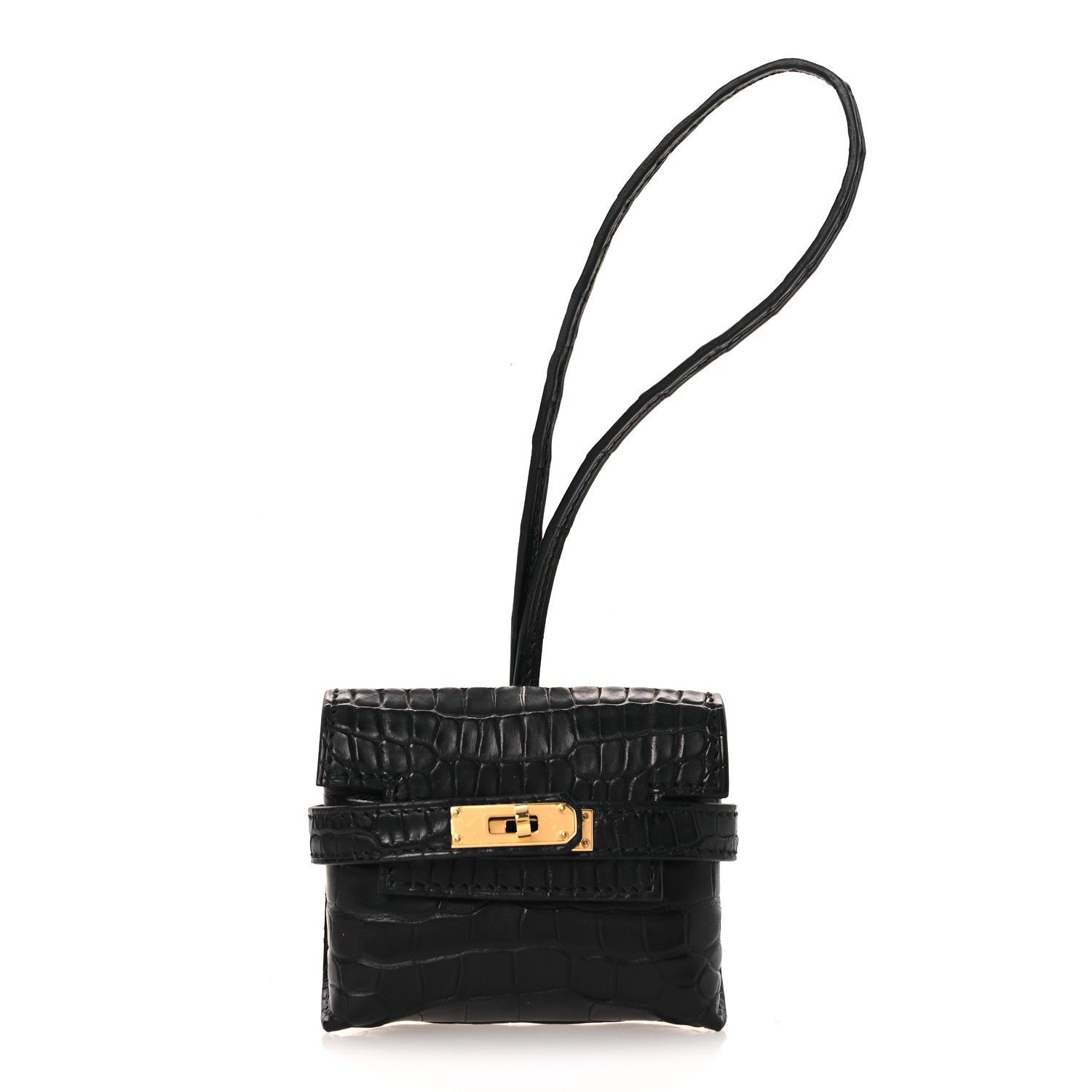 Hermes Matte Alligator Festival Kelly Bag Charm Black
