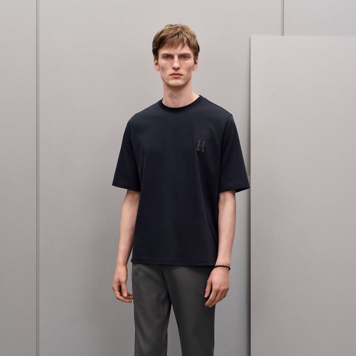 Marine "H'Cheval" T-shirt With Leather Detail