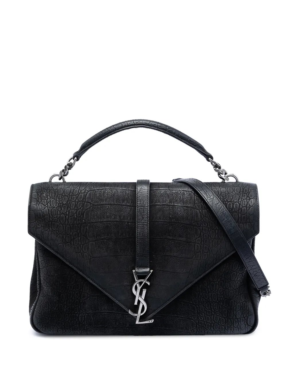 2016 Large Croc Embossed Nubuck Monogram College satchel