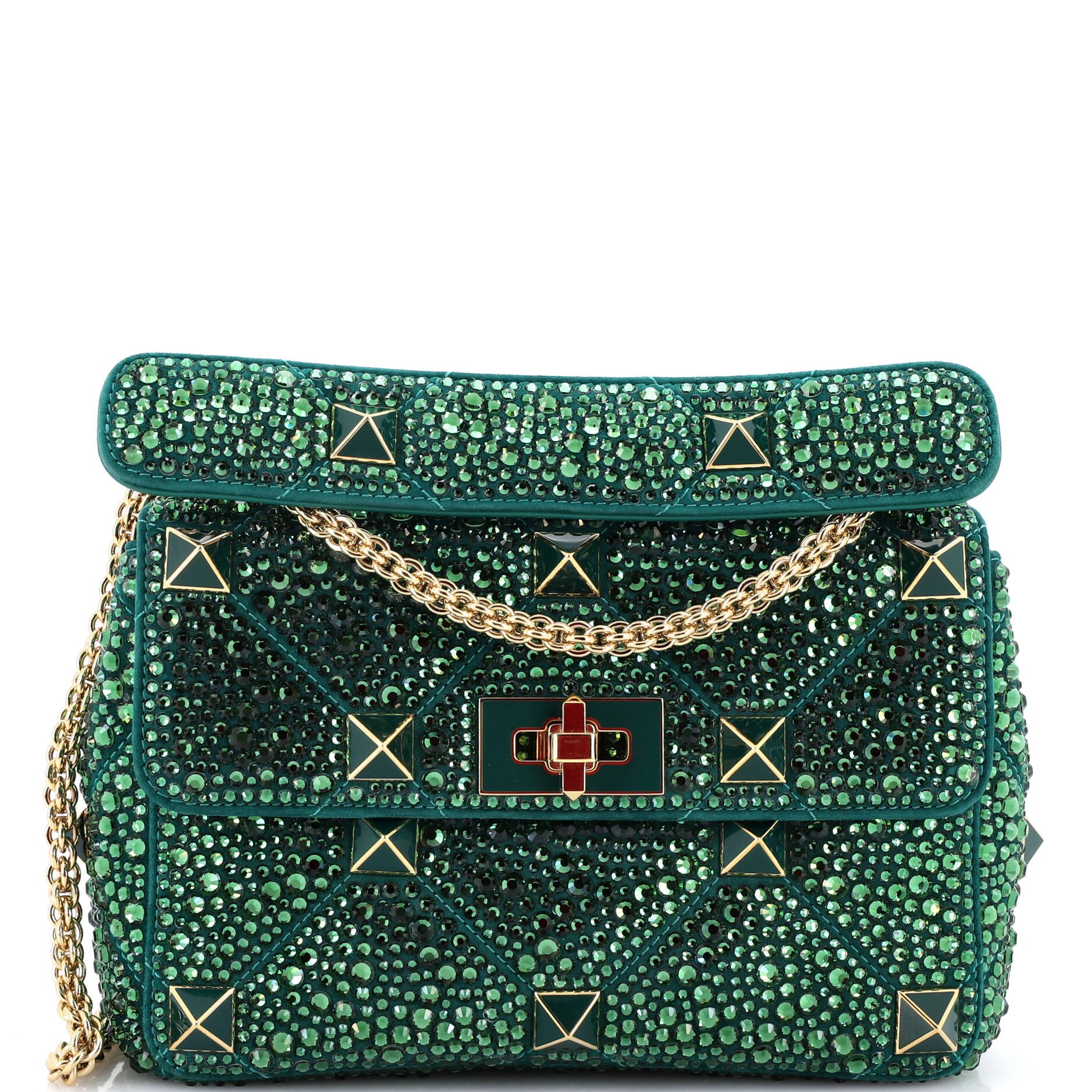 Roman Stud Flap Bag Embellished Suede Medium