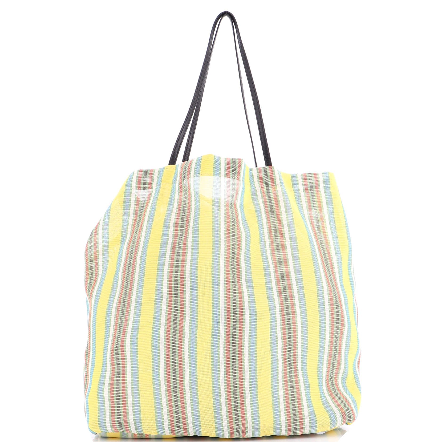 The Row Barn Tote Striped Mesh with Leather
