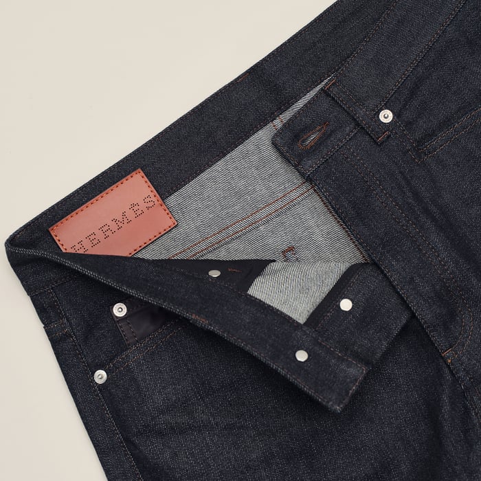 Indigo Straight Cut Jeans With Leather Pocket Detail
