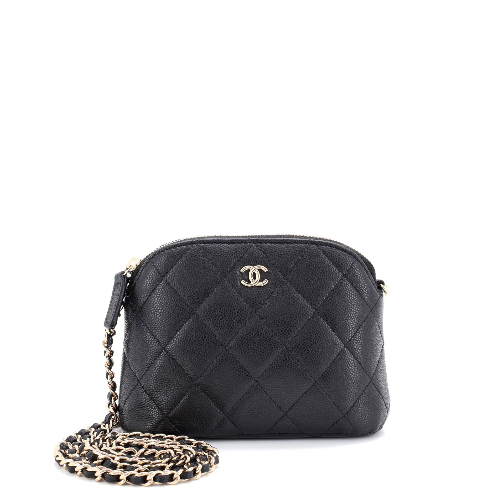 Chanel CC Dome Zip Clutch with Chain Quilted Caviar Mini