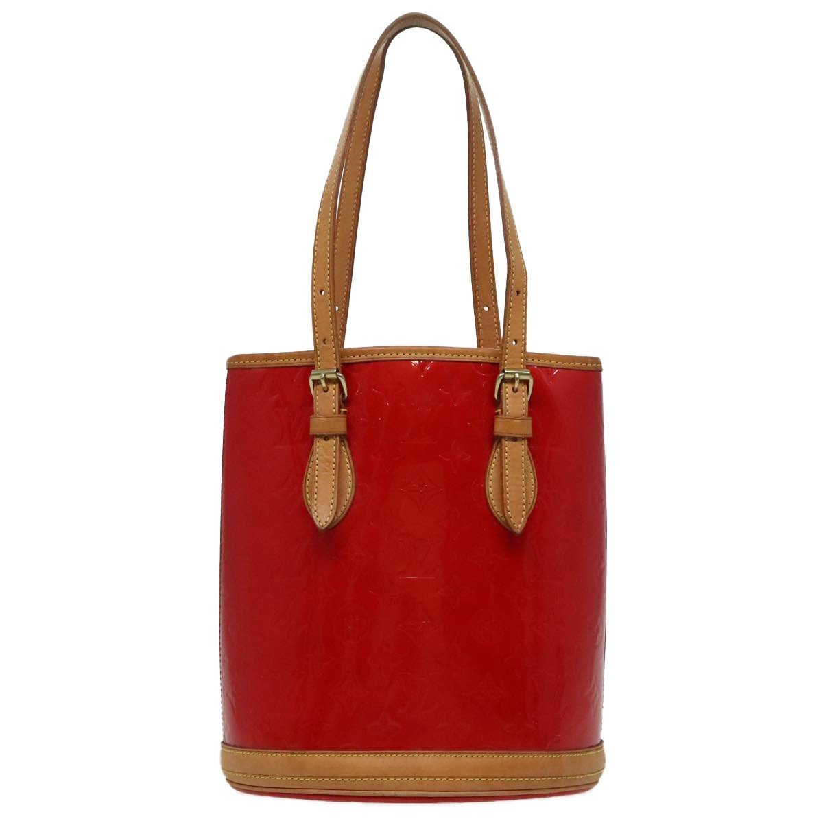 Bucket patent leather handbag