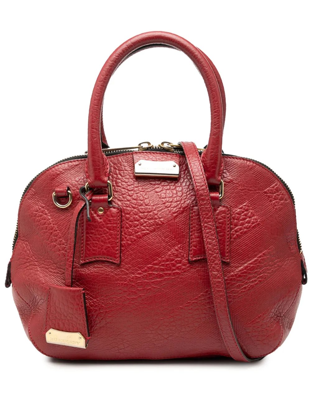 Burberry 2000-2017 Small Heritage Grain Check Embossed Leather Orchard Bowling Bag satchel