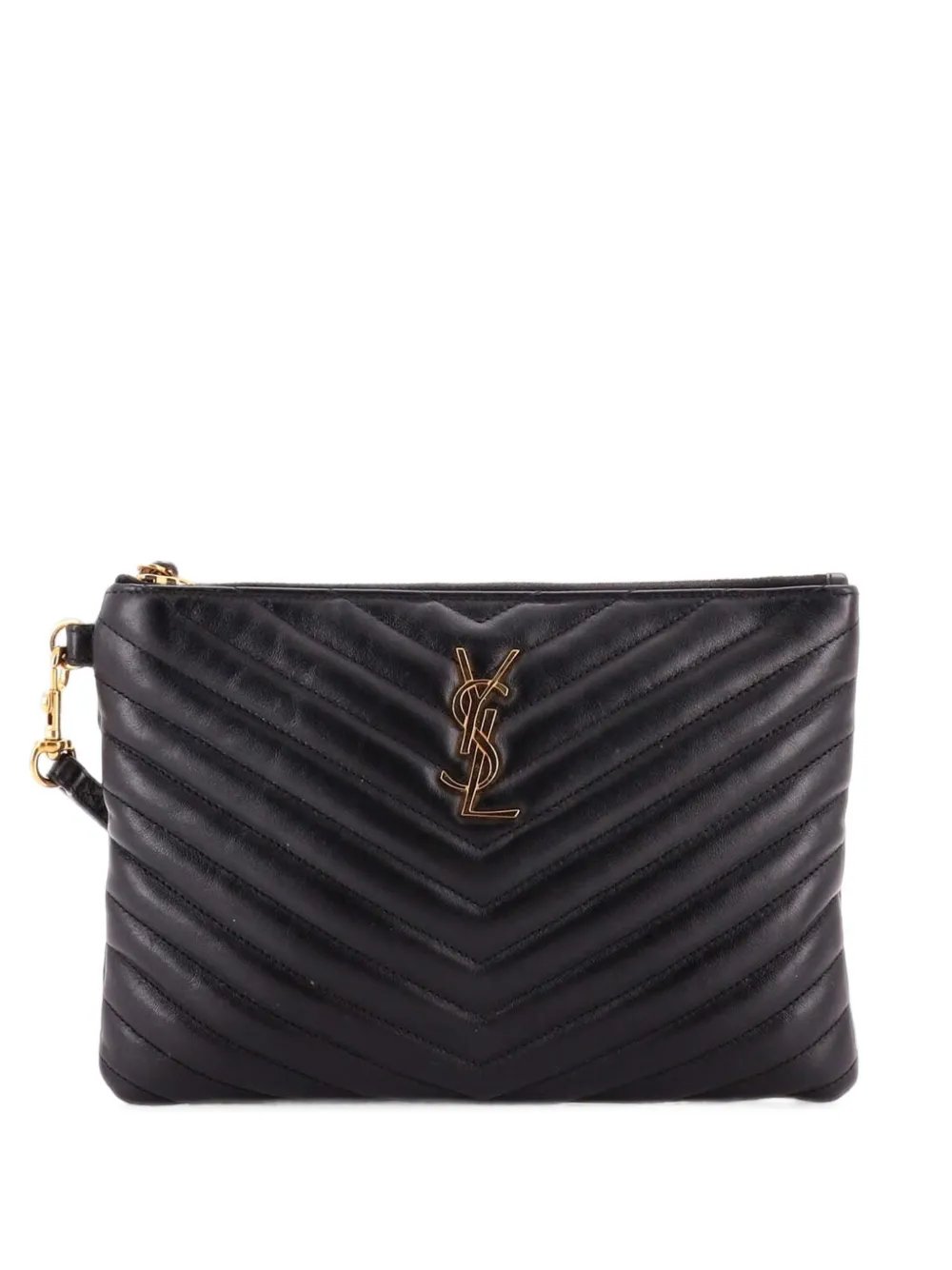 Classic Monogram Wristlet Pouch Matelasse Chevron Leather Small clutch bag