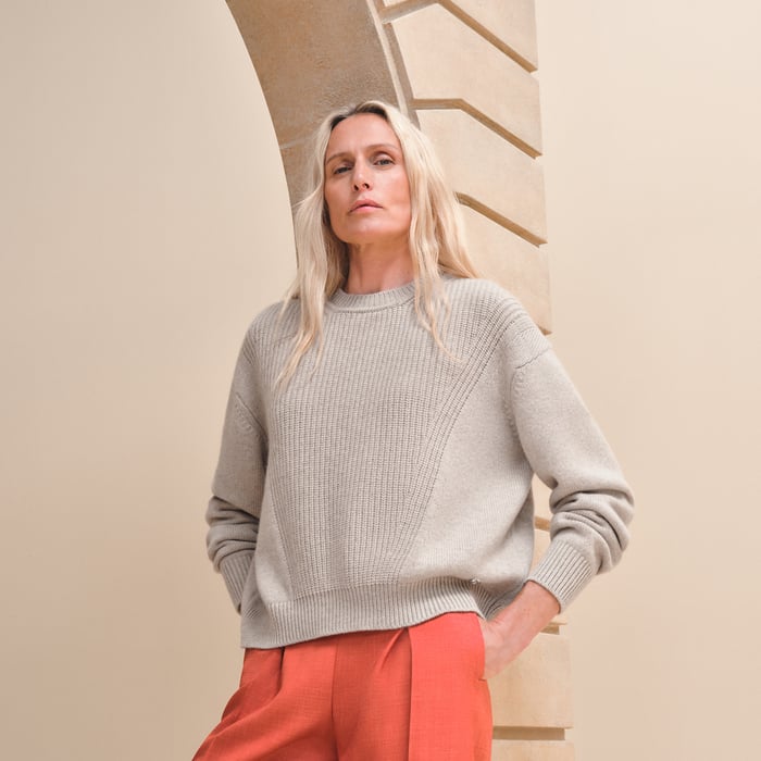 Beige Naturel Cashmere Long-sleeve Sweater