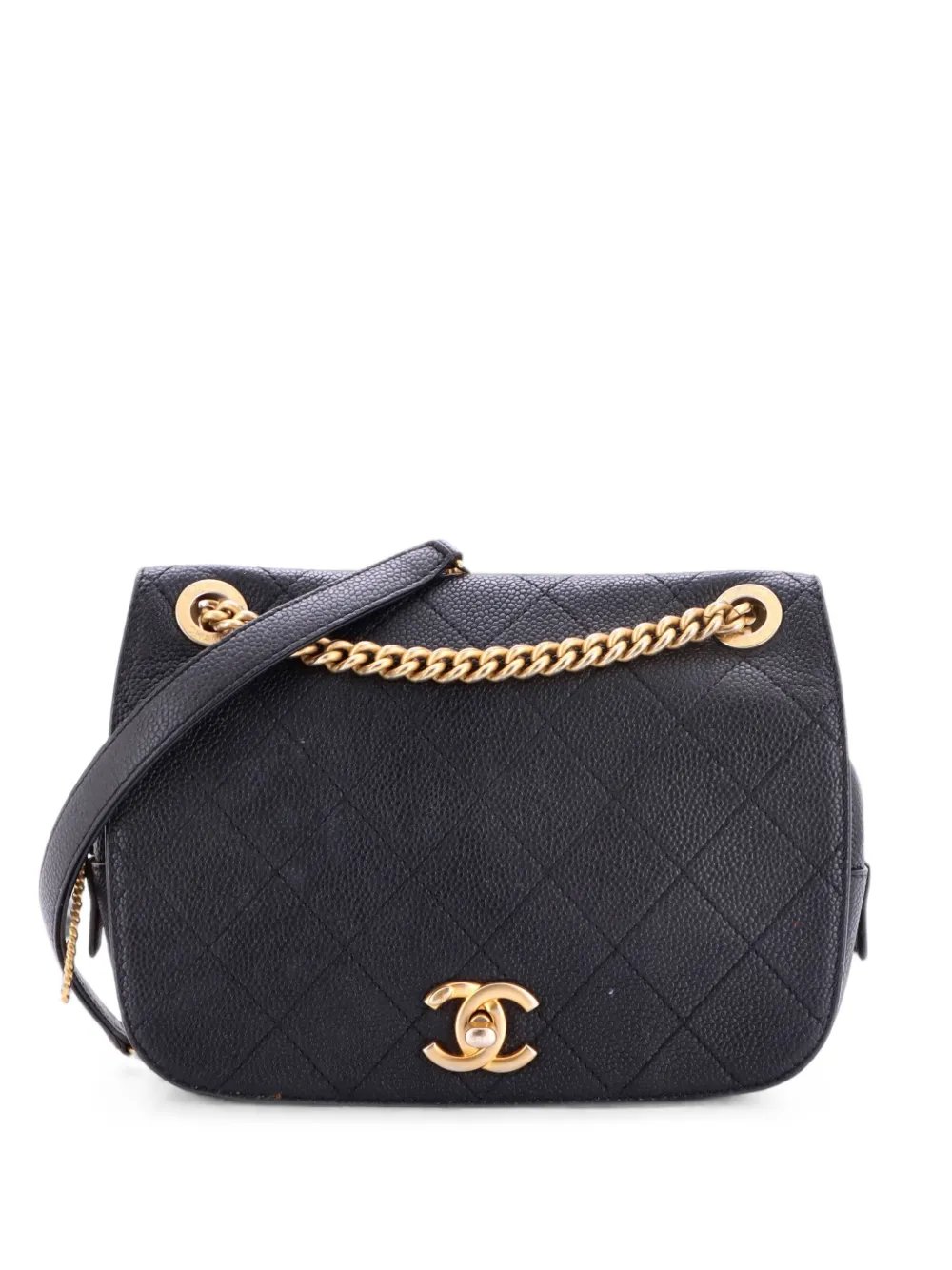 CC Zipped Full Flap Bag Stitched Caviar Medium shoulder bag