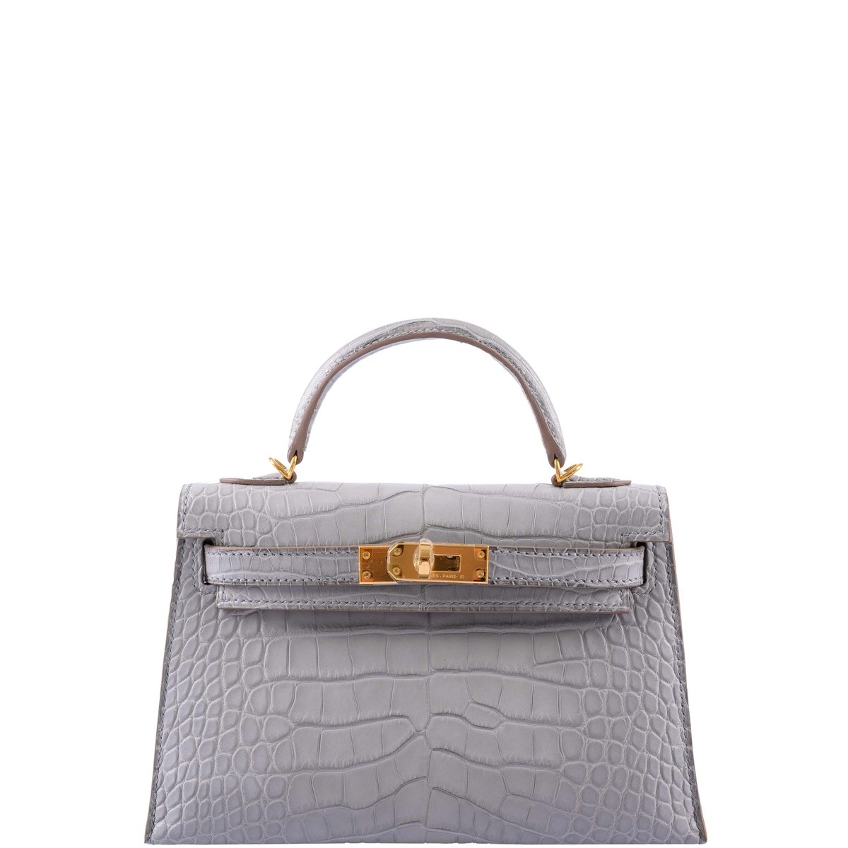 Hermes Hermès Kelly 20 Mini II Sellier Gris Perle Matte Alligator Gold Hardware