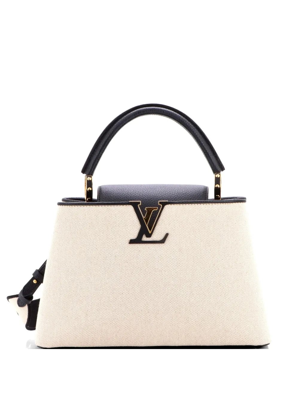 Capucines Bag Canvas with Taurillon Leather PM satchel