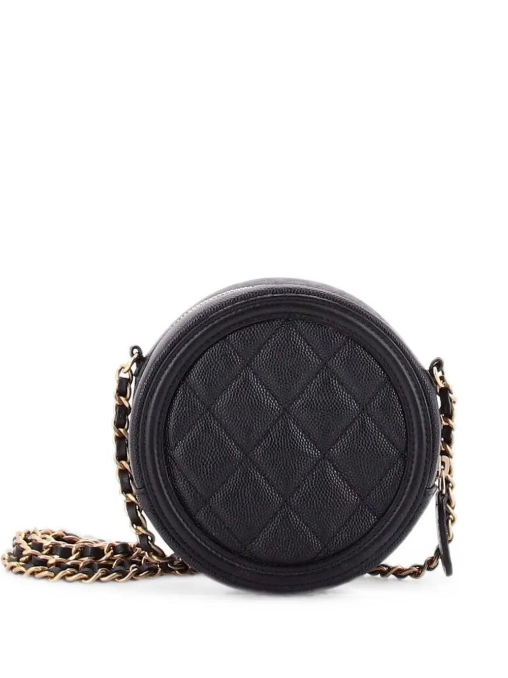 Filigree Round Clutch with Chain Quilted Caviar Mini crossbody bag