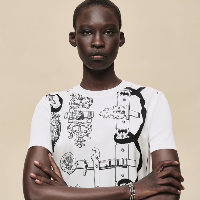 Blanc Nacre "Ferronnerie Remix" Short-sleeve Twillaine Sweater