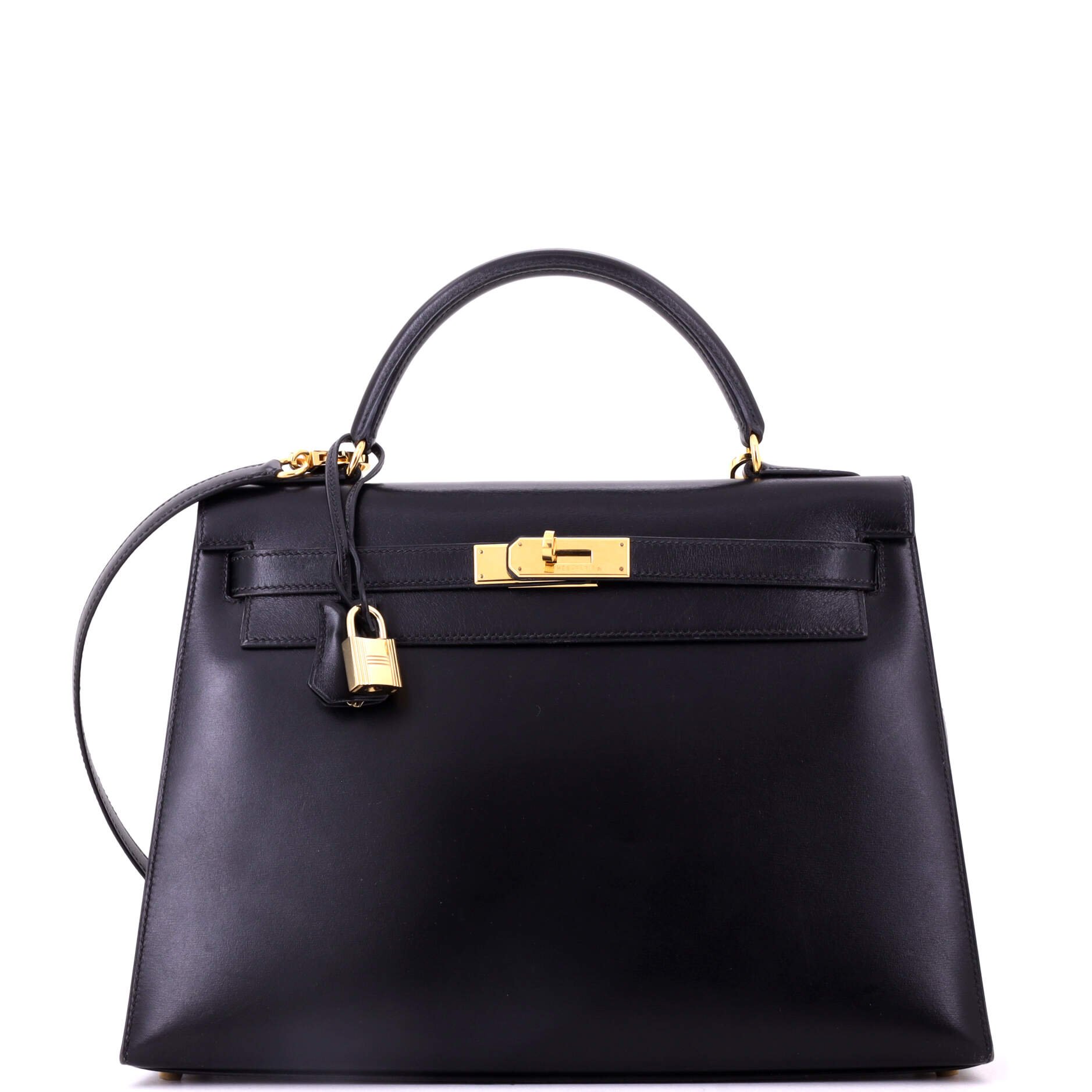 Hermes Kelly Handbag Noir Box Calf with Gold Hardware 32