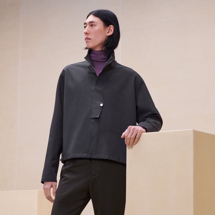 Anthracite Hooded Boxy Fit Jacket Shirt