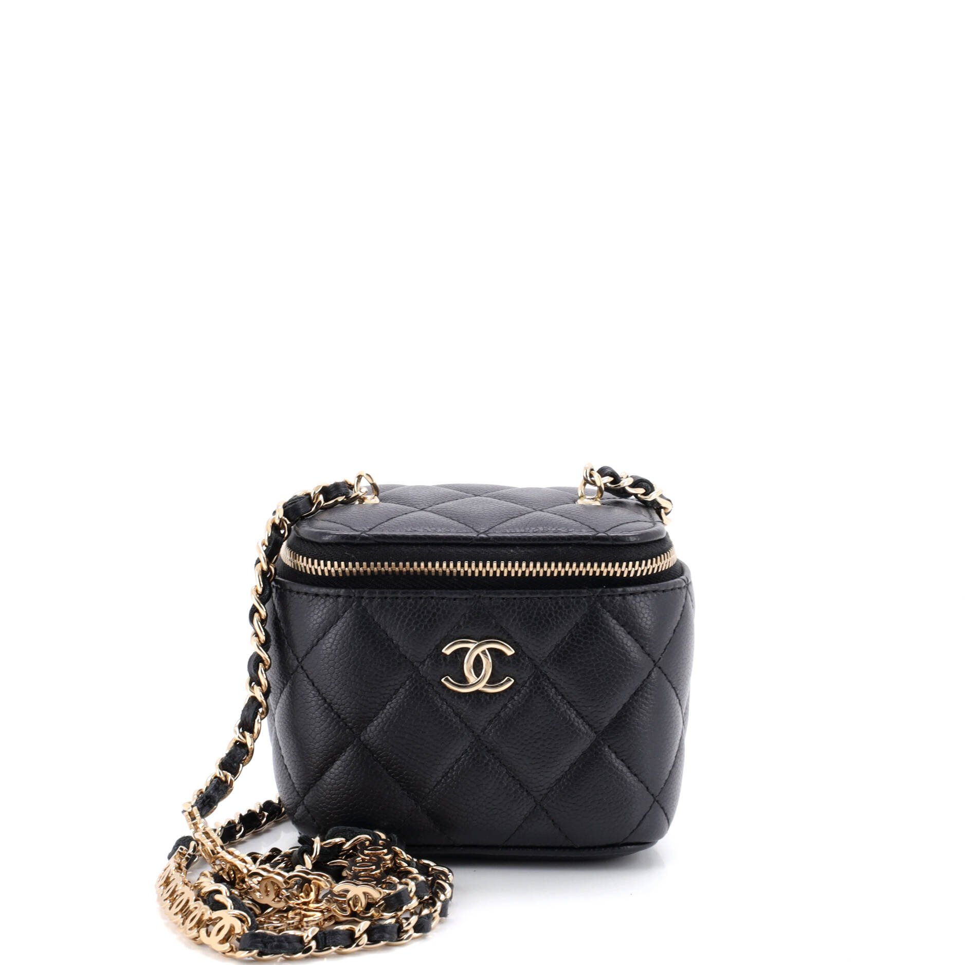 Tiny CC Link Vanity Case with Chain Quilted Caviar Mini