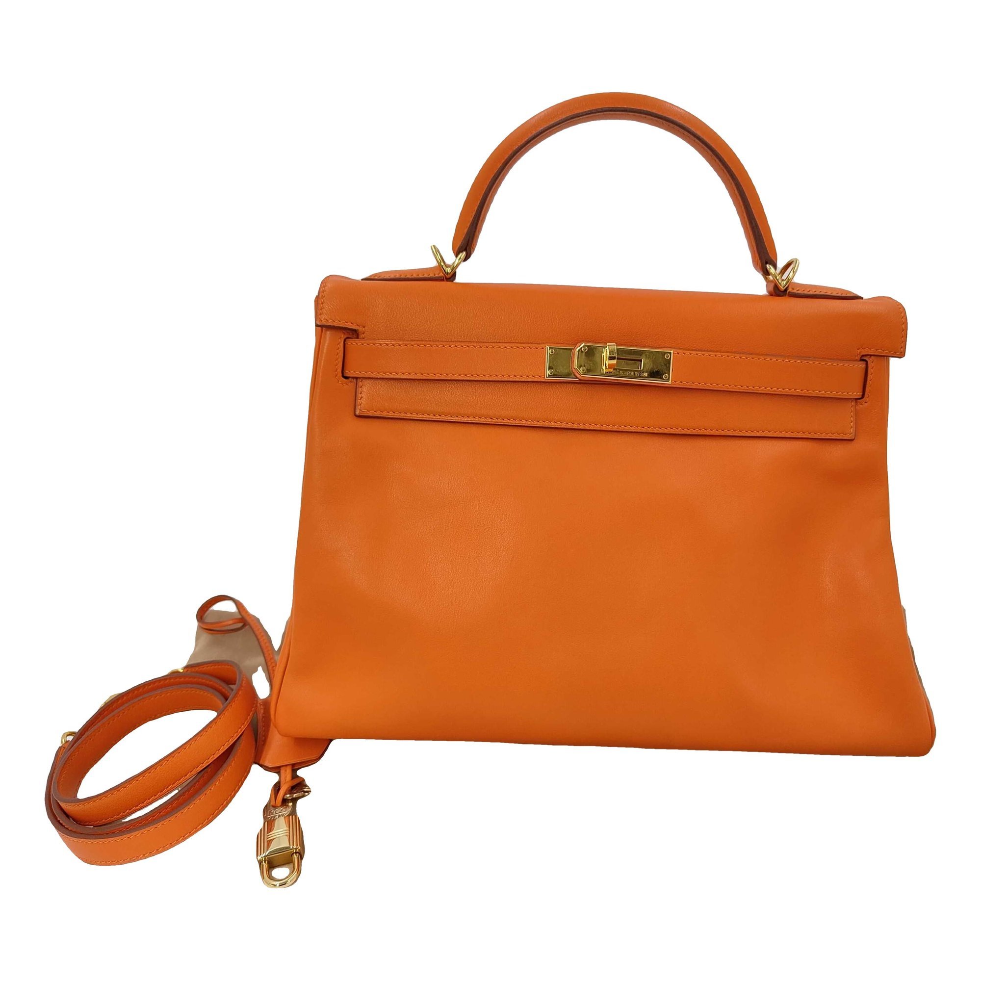 Hermes Kelly 32 Handbag Orange Gulliver Leather 2000