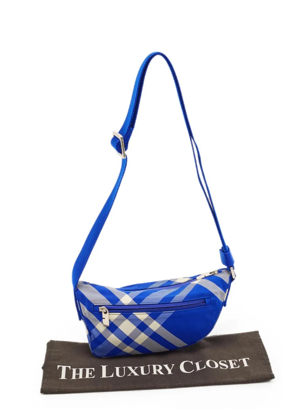 Shield zip check-pattern crossbody bag