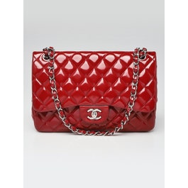 Chanel Chanel Red Quilted Patent Leather Classic Jumbo Double Flap Bag	