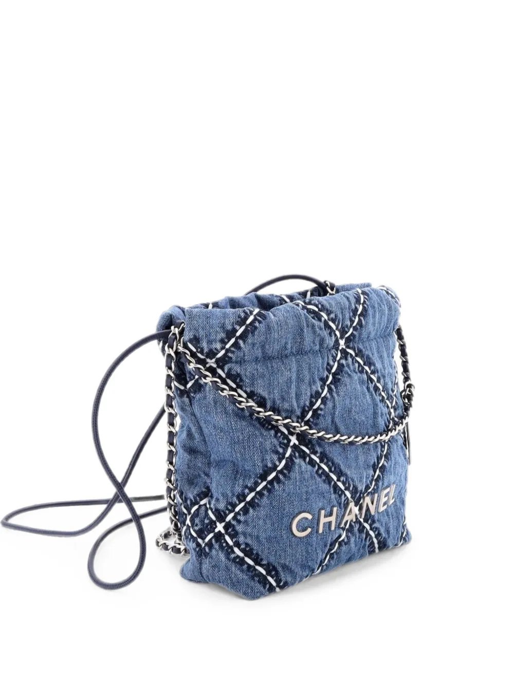 22 Chain Quilted Stitched Denim Mini hobo bag