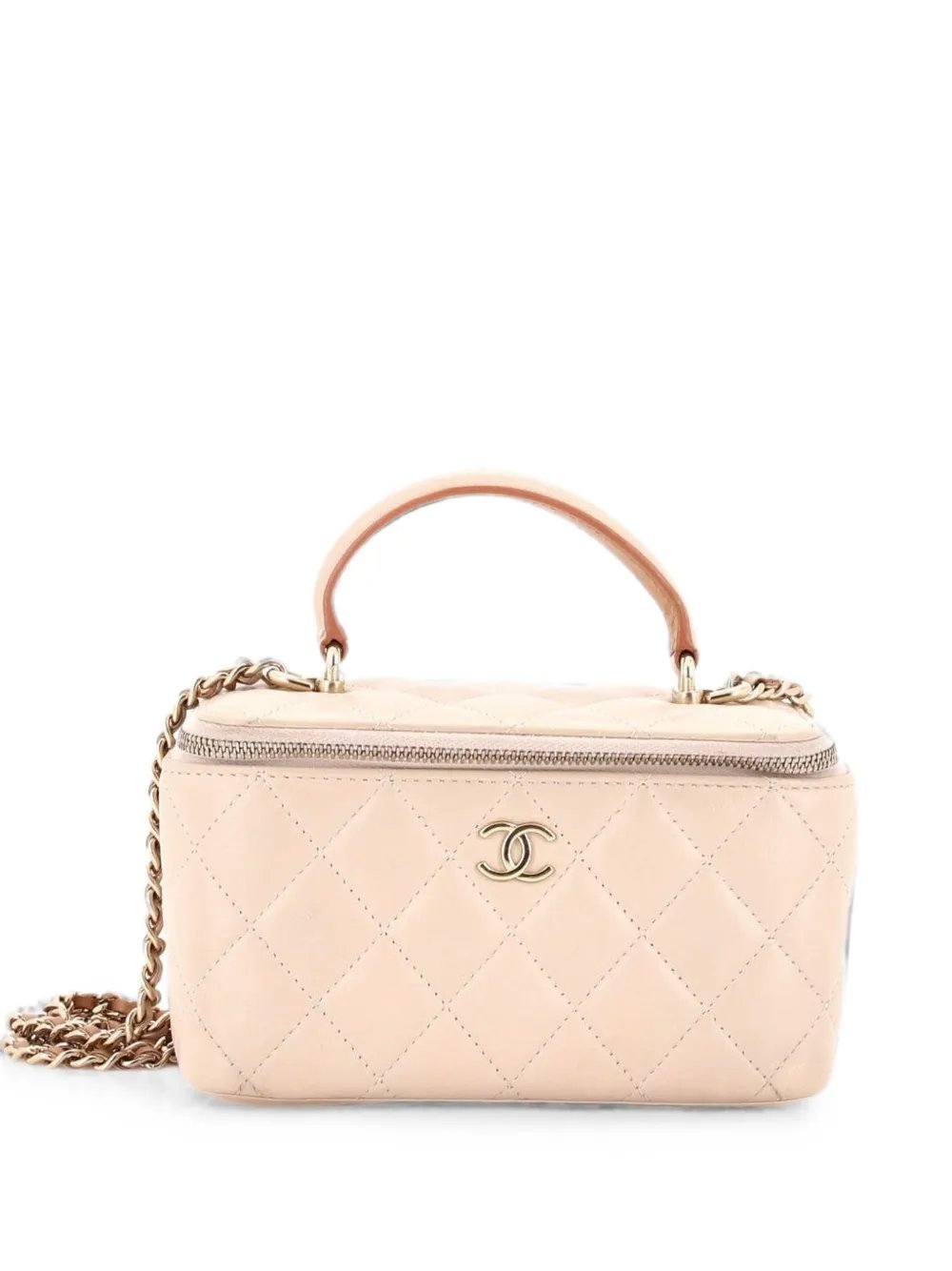 Classic Top Handle Vanity Case with Chain Quilted Lambskin Small crossbody bag