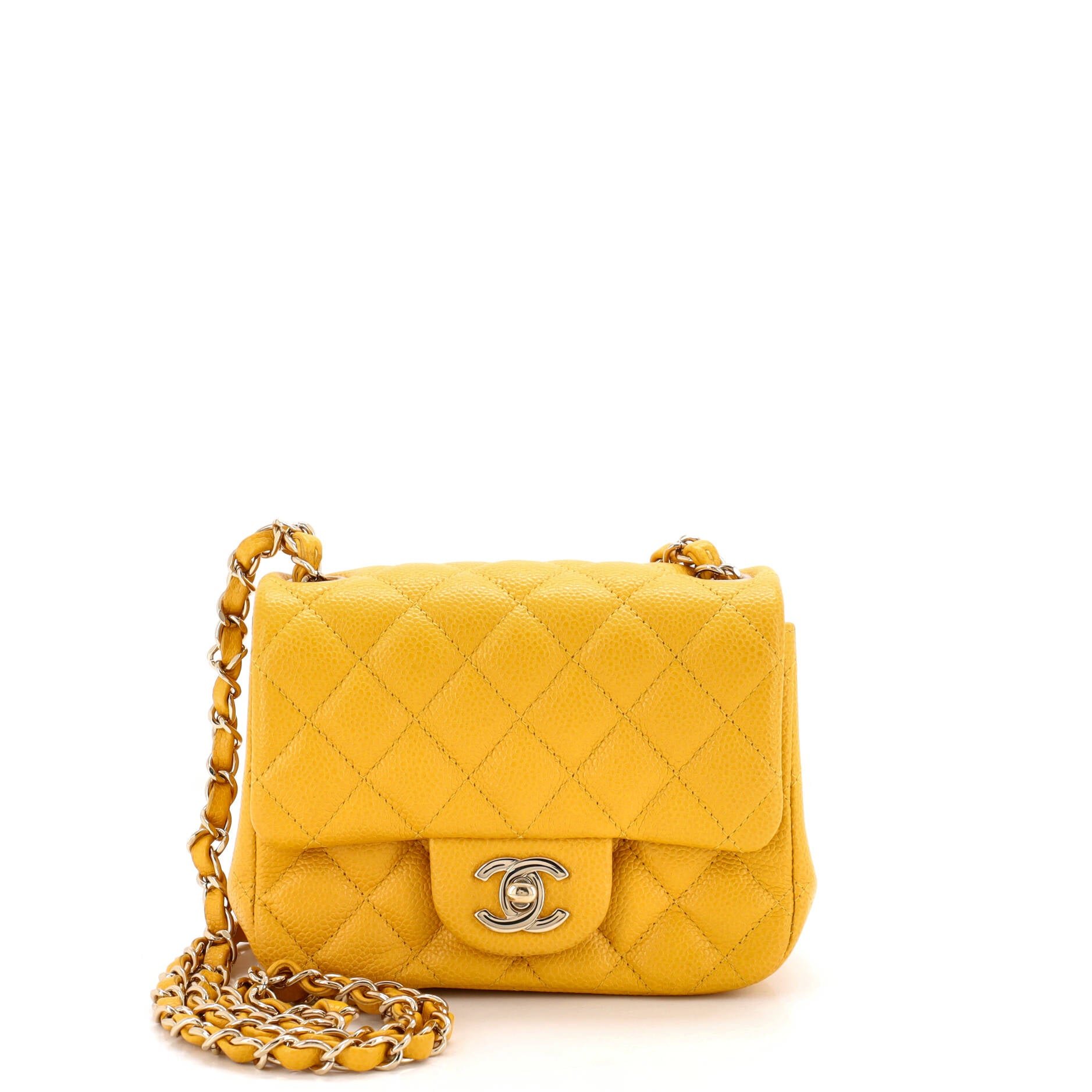 Square Classic Single Flap Bag Quilted Caviar Mini