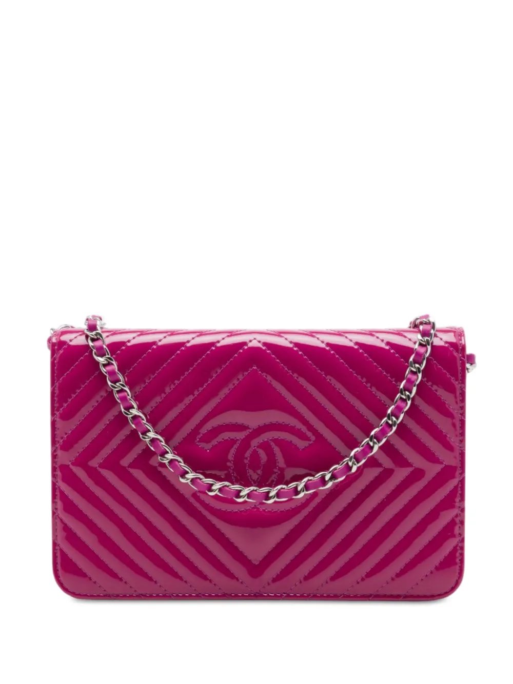 2015-2016 CC Patent Diamond Quilted Wallet On Chain crossbody bag
