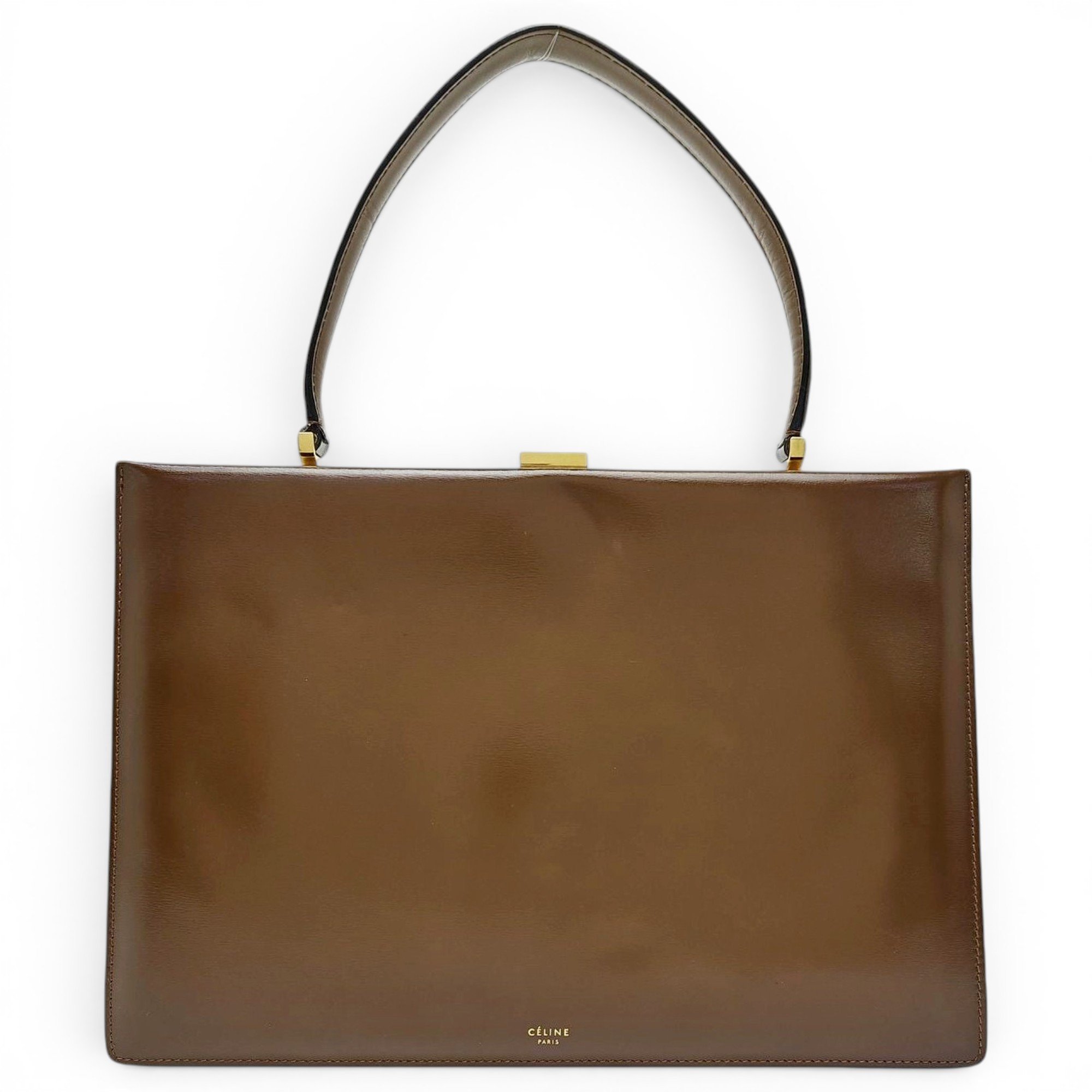 Clasp leather handbag