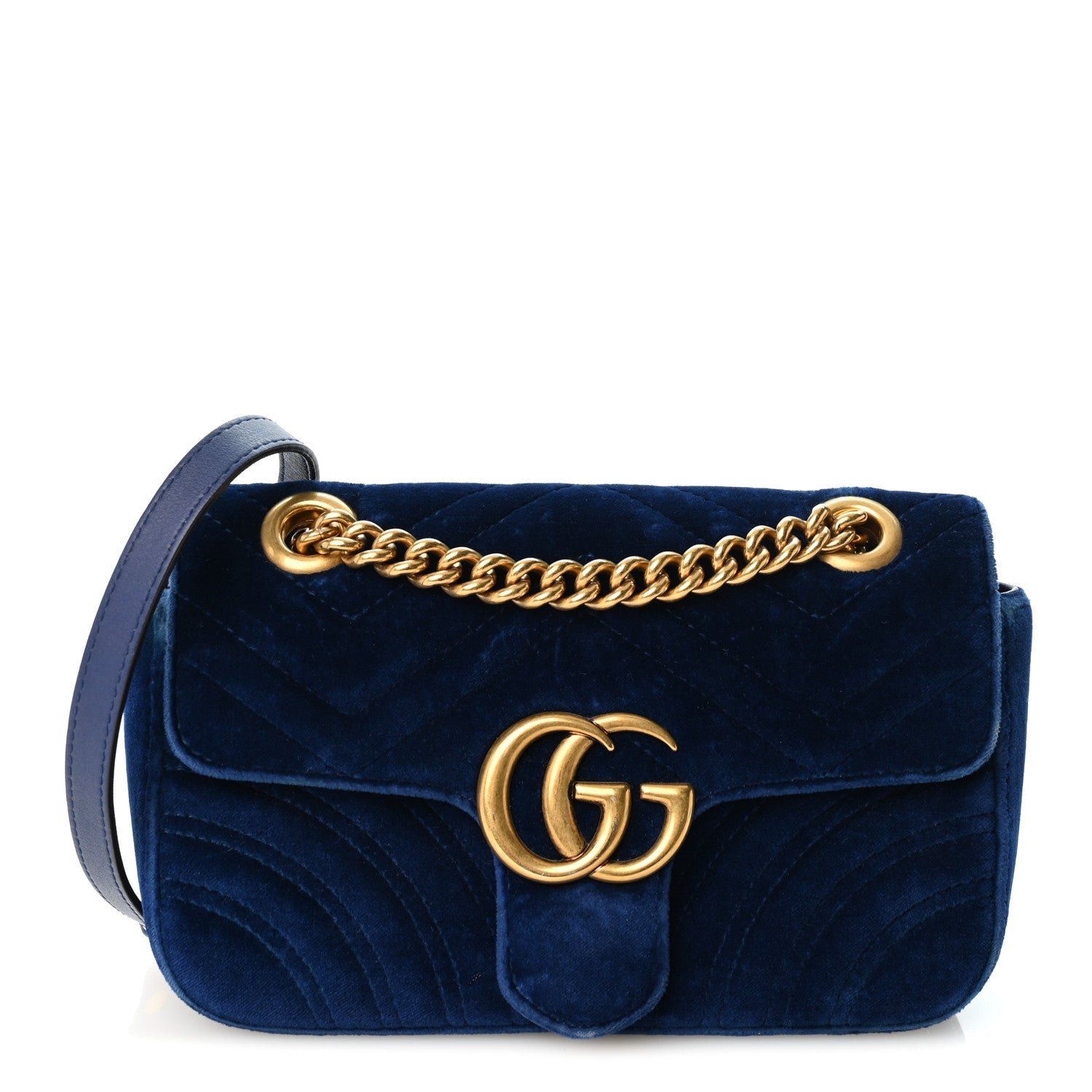 Gucci Velvet Matelasse Mini GG Marmont Shoulder Bag Cobalt Blue