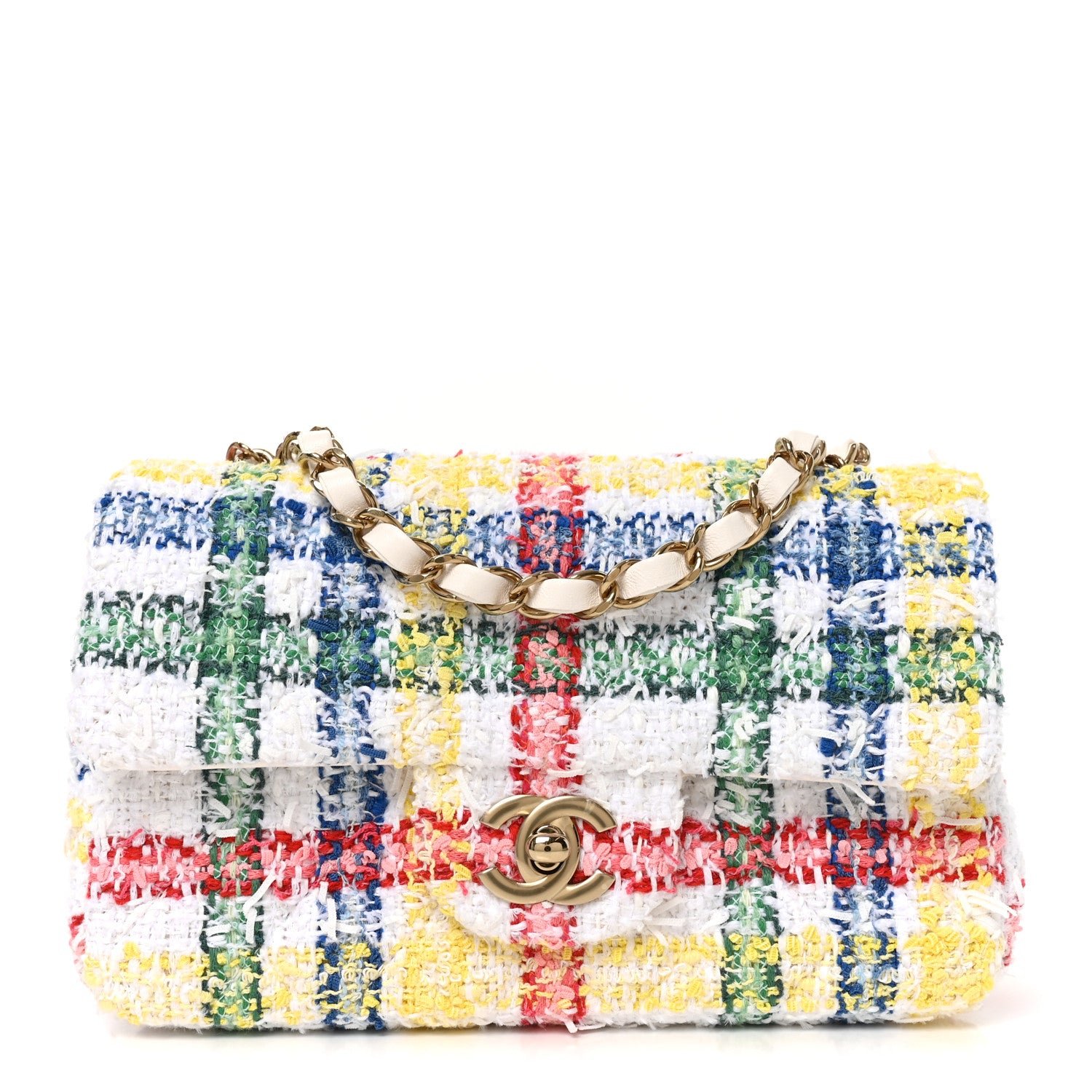 Chanel Tweed Quilted Mini Rectangular Flap White Red Yellow Blue Green