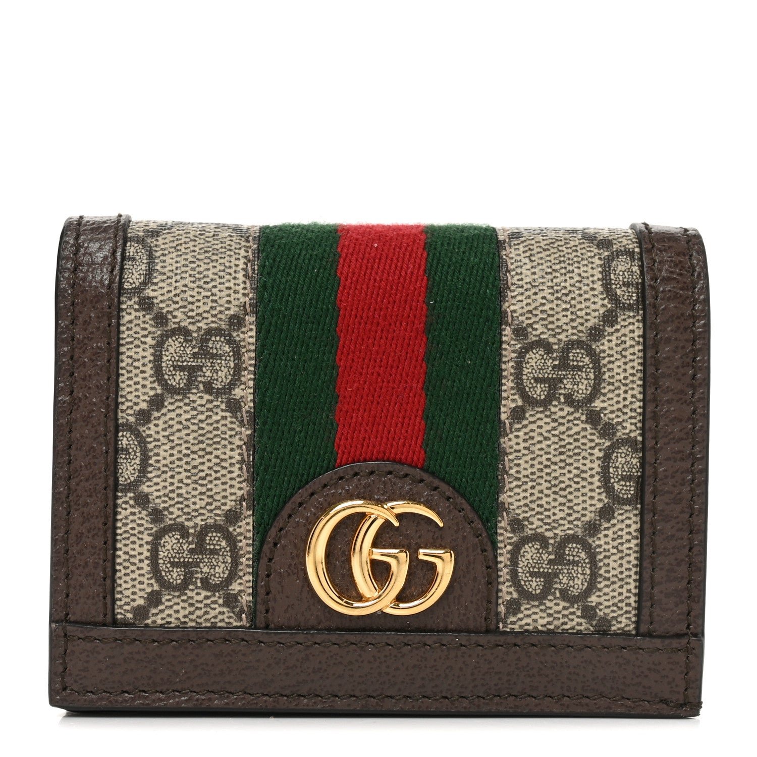 Gucci GG Supreme Monogram Web Ophidia Card Case Beige New Acero