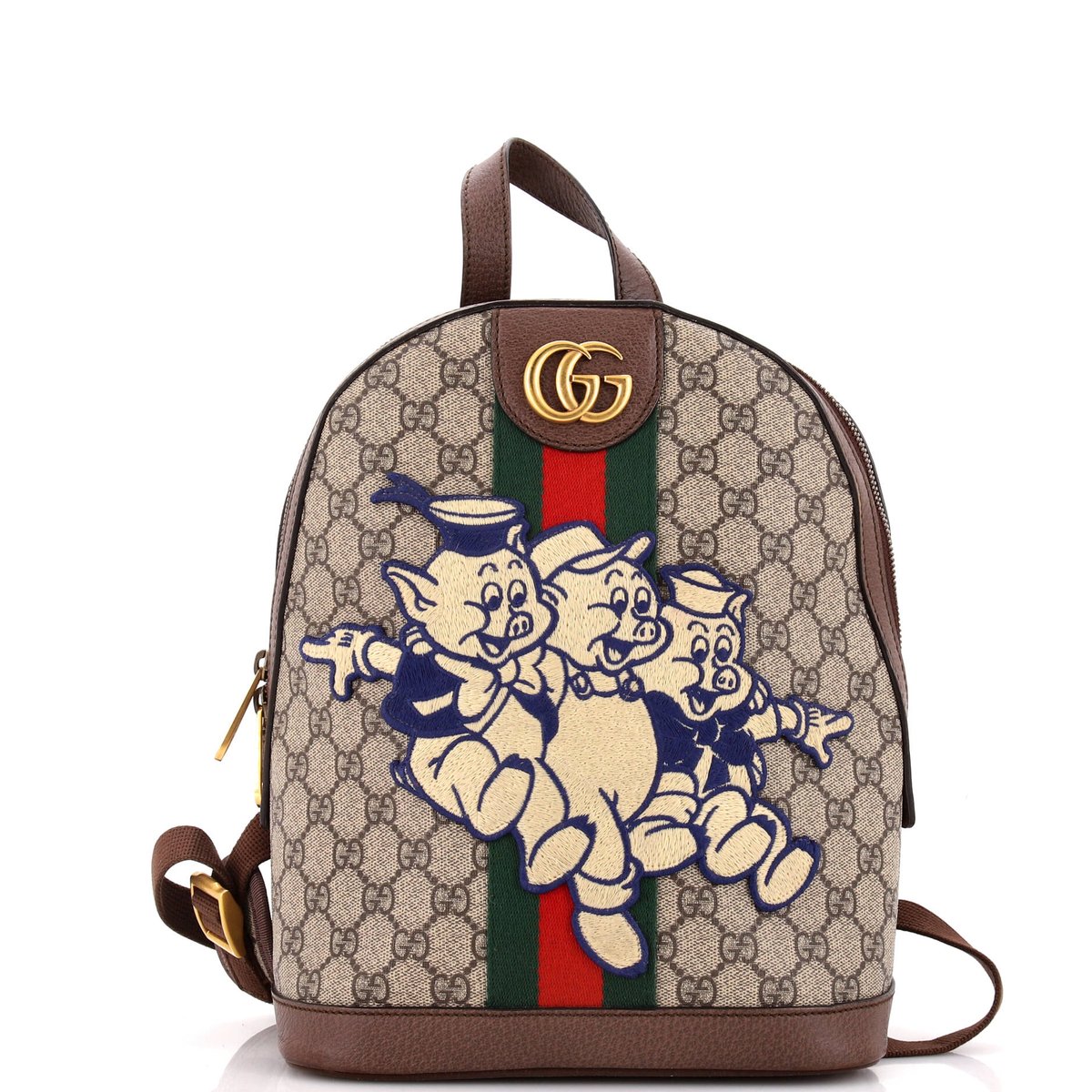Gucci Disney Three Little Pigs Ophidia Backpack GG Coated Canvas with Applique Small